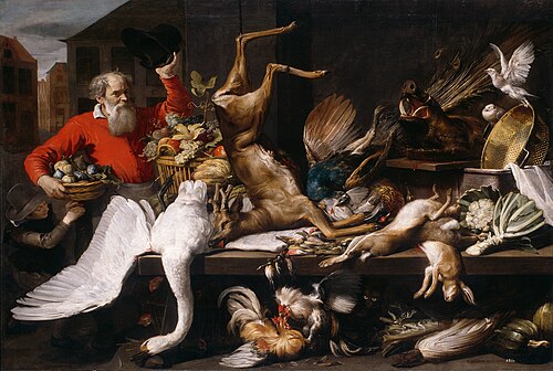 Still Life with Dead Game, Fruits, and Vegetables in a Market by Frans Snyders