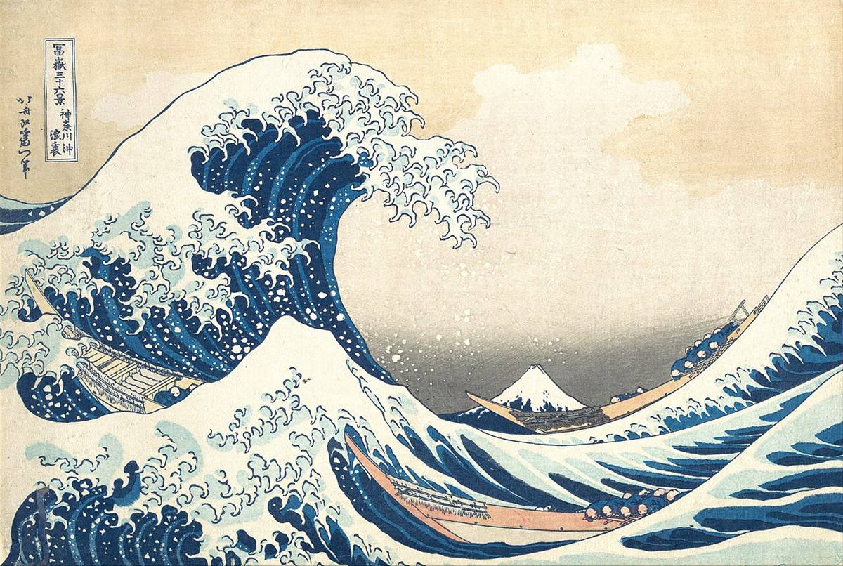 Under the Wave off Kanagawa (Kanagawa oki nami ura), also known as The Great Wave, from the series "Thirty-Six Views of Mount Fuji (Fugaku sanjurokkei)" by Katsushika Hokusai